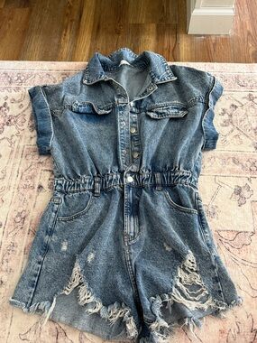 Distressed Blue Denim Romper